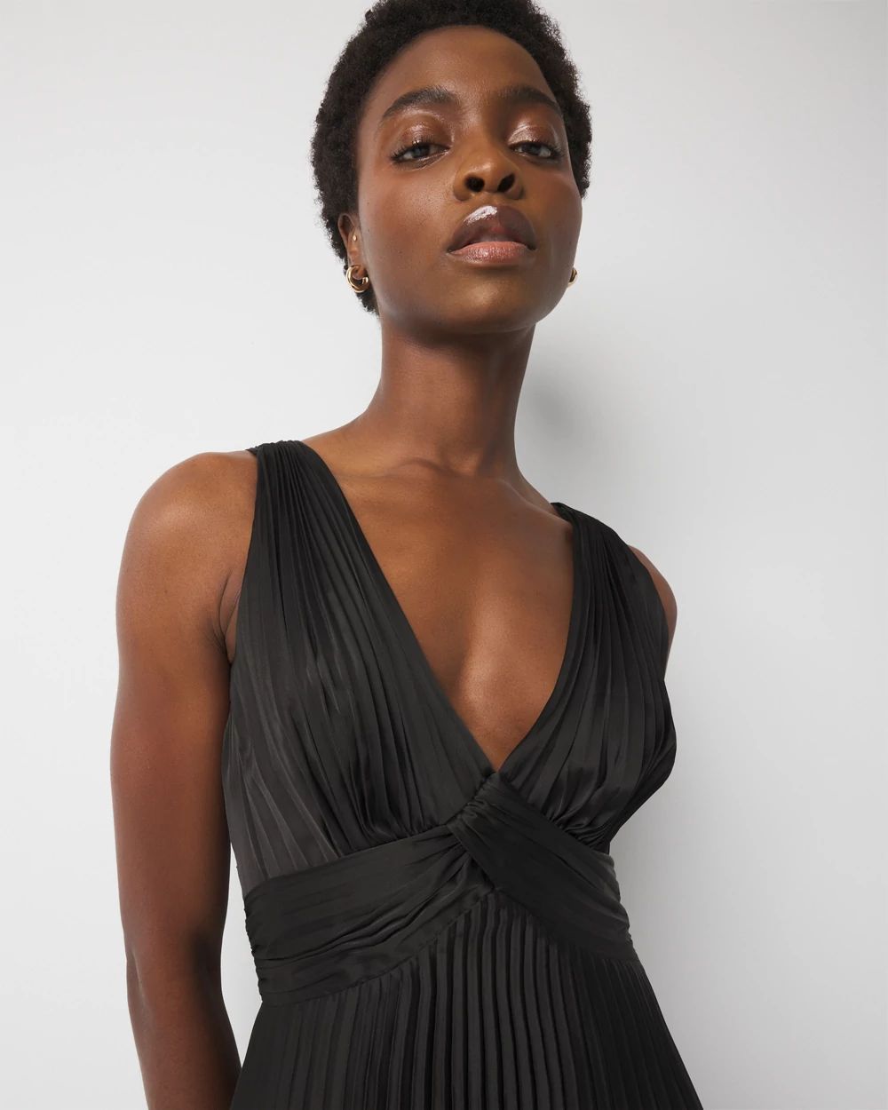 Satin Pleated Midi Dress | White House Black Market